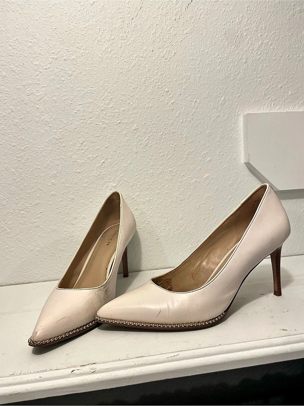 Coach Studded Pointed Toe Heels in white US 8.5